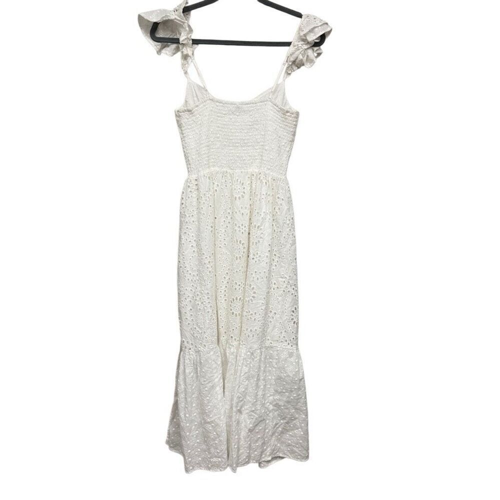 Rays for days Clarissa dress white smocked eyelet open slit midi dress size med - Picture 4 of 5